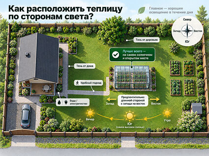 Как правильно расположить теплицу по сторонам света?