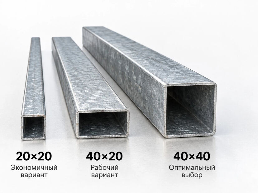 Сравнение профильных труб 20×20, 40×20 и 40×40 мм для каркаса теплицы