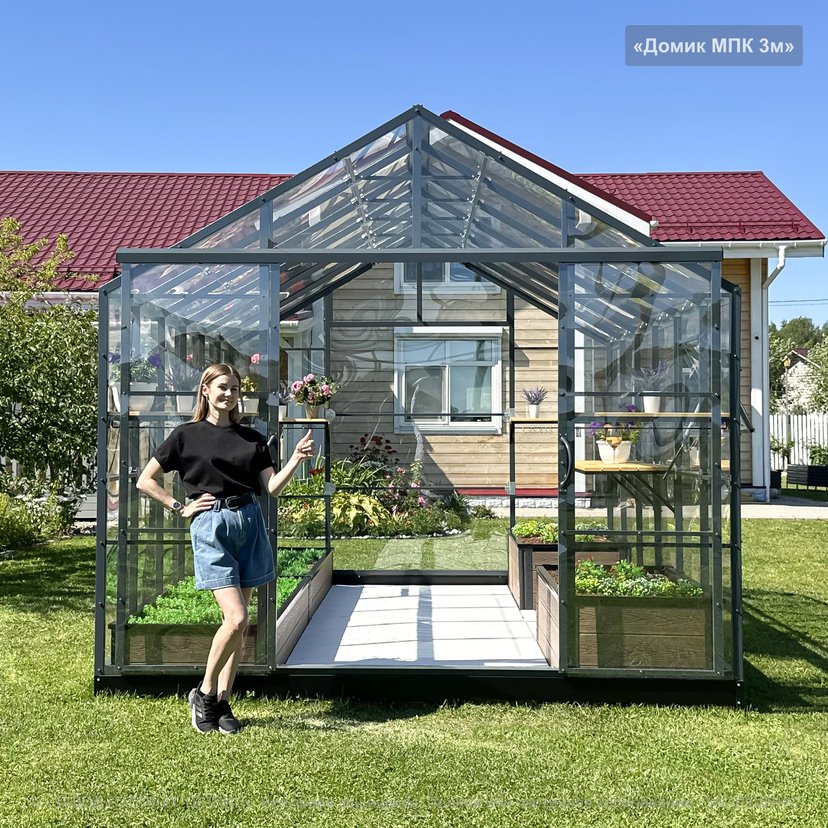 Теплица из монолитного поликарбоната Домик МПК шириной 2,5 м, 3 м ...